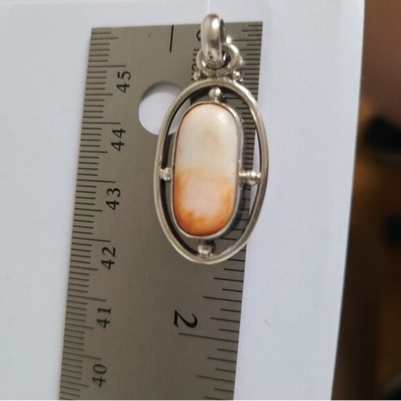 Vintage Boho Sterling Silver Orange Scolecite Gemstone Large Oval Pendant - Picture 7 of 7